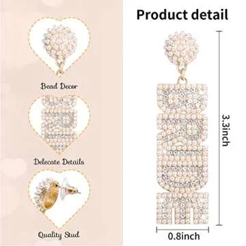 Bride Earrings - Rofran Bride To Be Gifts for Bachelorette Beaded Earrings For Bachelorette Outfit Bride Accessories （White）