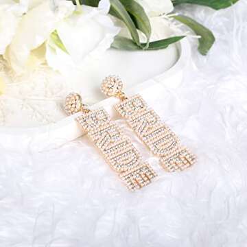 Bride Earrings - Rofran Bride To Be Gifts for Bachelorette Beaded Earrings For Bachelorette Outfit Bride Accessories （White）