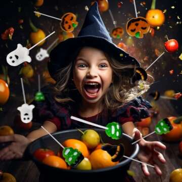 Big Halloween Lollipop Suckers Candy 24 Pack, Spooky Candy Lollipops, Pumpkin, Green Monster and Wit...