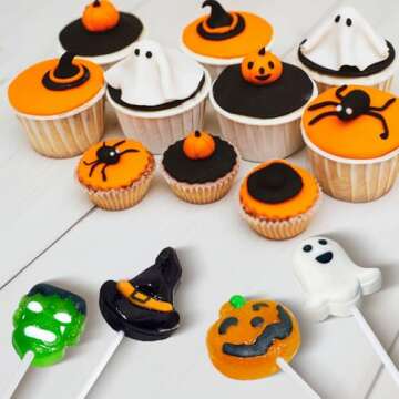 Big Halloween Lollipop Suckers Candy 24 Pack, Spooky Candy Lollipops, Pumpkin, Green Monster and Witch Hat Candy Sucker Lollipops Individually Wrapped for Halloween Goody Bag Fillers - Trick or Treat