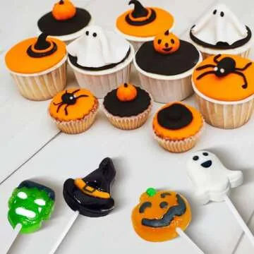 Big Halloween Lollipop Suckers Candy 24 Pack, Spooky Candy Lollipops, Pumpkin, Green Monster and Witch Hat Candy Sucker Lollipops Individually Wrapped for Halloween Goody Bag Fillers - Trick or Treat