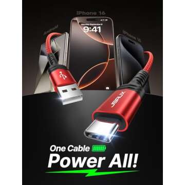 JSAUX USB C Cable [2-Pack 6.6ft], USB A to USB Cord 3.1A Fast Charging Compatible with iPhone 16/16 ...