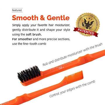 Hair Edge Brush Double Sided Comb - Baby Hair Controller Eyebrow Styling Tool Gentle Easy Grip Soft Boar Bristle Beauty Personal Care Appliances for Women (Black - Pack of 2)