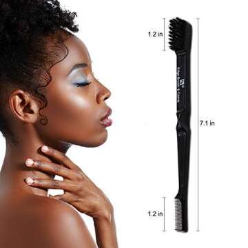 Hair Edge Brush Double Sided Comb - Baby Hair Controller Eyebrow Styling Tool Gentle Easy Grip Soft Boar Bristle Beauty Personal Care Appliances for Women (Black - Pack of 2)