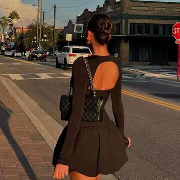 GUCURIN Women Bubble Mini Dress Long Sleeve Square Neck Backless Puffy Skirt Dress Short Formal Dresses(S,Black)