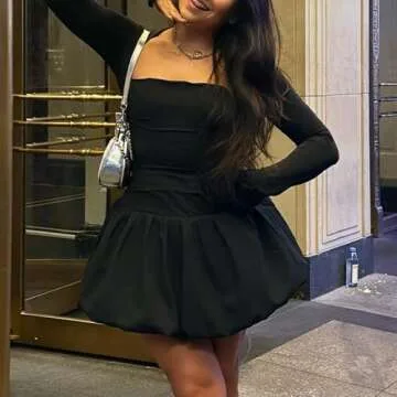 GUCURIN Women Bubble Mini Dress Long Sleeve Square Neck Backless Puffy Skirt Dress Short Formal Dresses(S,Black)