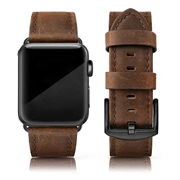EDIMENS Leather Bands Compatible with Apple Watch 46mm 45mm 44mm 42mm(Series 1 2 3) Band Men Women, ...