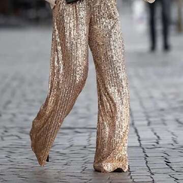 Palazzo Pants for Women Golden Bright Silk Wide Leg Pants Spring Fashion High Waist Loose Sequins Trousers