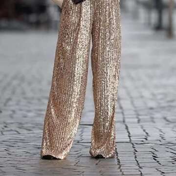 Palazzo Pants for Women Golden Bright Silk Wide Leg Pants Spring Fashion High Waist Loose Sequins Trousers