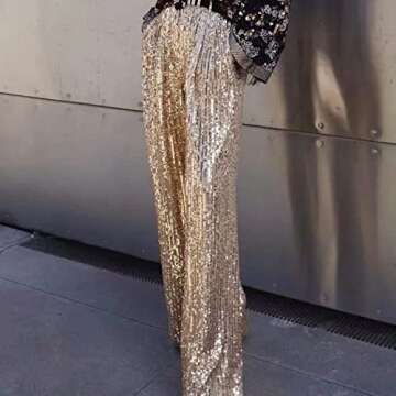 Palazzo Pants for Women Golden Bright Silk Wide Leg Pants Spring Fashion High Waist Loose Sequins Trousers
