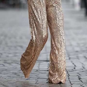 Palazzo Pants for Women Golden Bright Silk Wide Leg Pants Spring Fashion High Waist Loose Sequins Trousers
