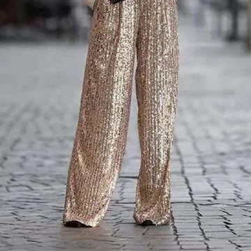 Palazzo Pants for Women Golden Bright Silk Wide Leg Pants Spring Fashion High Waist Loose Sequins Trousers
