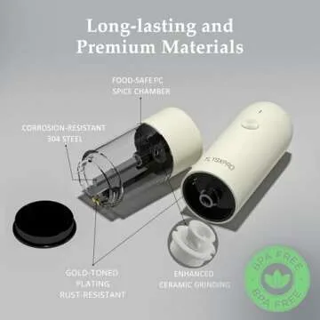 Electric Salt and Pepper Grinder Set, USB Rechargeable, Automatic Salt and Pepper Mill Grinder with Adjustable Coarseness, Electric Salt Shakers, LED Light, Refillable (2 Packs, Greige&Buttercream)