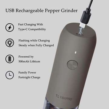 Electric Salt and Pepper Grinder Set, USB Rechargeable, Automatic Salt and Pepper Mill Grinder with Adjustable Coarseness, Electric Salt Shakers, LED Light, Refillable (2 Packs, Greige&Buttercream)