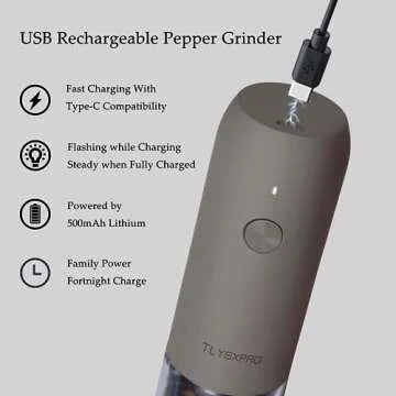 Electric Salt and Pepper Grinder Set, USB Rechargeable, Automatic Salt and Pepper Mill Grinder with Adjustable Coarseness, Electric Salt Shakers, LED Light, Refillable (2 Packs, Greige&Buttercream)