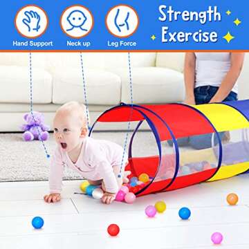 Kids Play Tunnel for Toddlers, Pop Up Crawl Through Tunnel Play Tent for Baby Infant Children or Dog with 2 Mesh Sides, Kids Tunnel Toys or Gift Indoor & Outdoor (Colorful Crawling Tunnel)