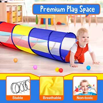 Kids Play Tunnel for Toddlers, Pop Up Crawl Through Tunnel Play Tent for Baby Infant Children or Dog with 2 Mesh Sides, Kids Tunnel Toys or Gift Indoor & Outdoor (Colorful Crawling Tunnel)
