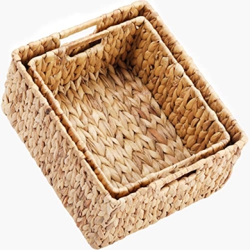 HOONEX Water Hyacinth Storage Baskets, Wicker Baskets for Organizing, Hand Woven Baskets with Carry ...