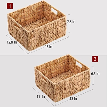 Natural Water Hyacinth Storage Baskets - Set of 2