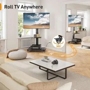 Perlegear Mobile TV Stand with Power Outlet, Tilt & Swivel Rolling TV Cart for 32 to 65 70 75 inch TVs up to 110 lbs, Height Adjustable Rolling TV Stand with Wheels, Max VESA 600x400mm, PGTVMC17