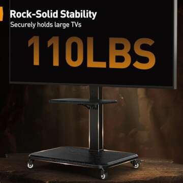 Perlegear Mobile TV Stand with Power Outlet, Tilt & Swivel Rolling TV Cart for 32 to 65 70 75 inch TVs up to 110 lbs, Height Adjustable Rolling TV Stand with Wheels, Max VESA 600x400mm, PGTVMC17
