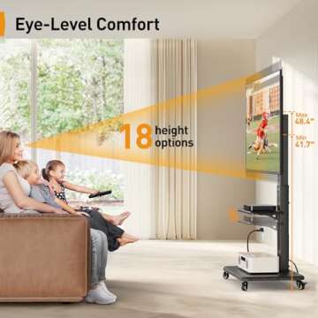 Perlegear Mobile TV Stand with Power Outlet, Tilt & Swivel Rolling TV Cart for 32 to 65 70 75 inch TVs up to 110 lbs, Height Adjustable Rolling TV Stand with Wheels, Max VESA 600x400mm, PGTVMC17