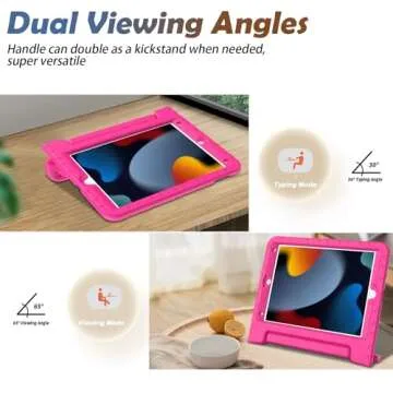 LTROP Kids Case for iPad 9th/ 8th/ 7th Generation (2021/2020/ 2019), iPad 10.2 Case with Built-in Screen Protector, Shockproof Handle Stand Kids Case for iPad 9 8 7 Generation 10.2 Inch - Hot Pink