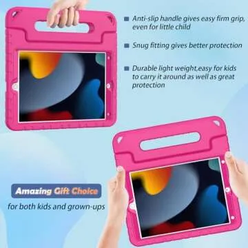 LTROP Kids Case for iPad 9th/ 8th/ 7th Generation (2021/2020/ 2019), iPad 10.2 Case with Built-in Screen Protector, Shockproof Handle Stand Kids Case for iPad 9 8 7 Generation 10.2 Inch - Hot Pink