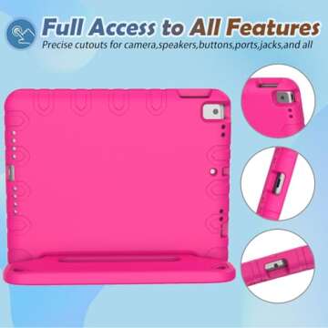 LTROP Kids Case for iPad 9th/ 8th/ 7th Generation (2021/2020/ 2019), iPad 10.2 Case with Built-in Screen Protector, Shockproof Handle Stand Kids Case for iPad 9 8 7 Generation 10.2 Inch - Hot Pink