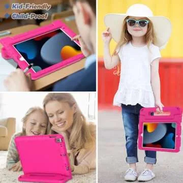 LTROP Kids Case for iPad 9th/ 8th/ 7th Generation (2021/2020/ 2019), iPad 10.2 Case with Built-in Screen Protector, Shockproof Handle Stand Kids Case for iPad 9 8 7 Generation 10.2 Inch - Hot Pink