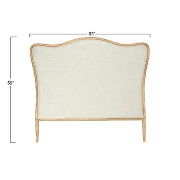 Creative Co-Op, Natural, Queen Modern Farmhouse Solid Oak Wood Headboard with Linen Upholstery, Beige