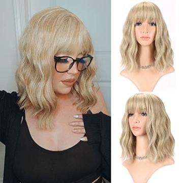 FAELBATY Stylish Blonde Wig with Loose Waves and Bangs
