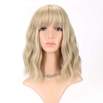 FAELBATY Stylish Blonde Wig with Loose Waves and Bangs