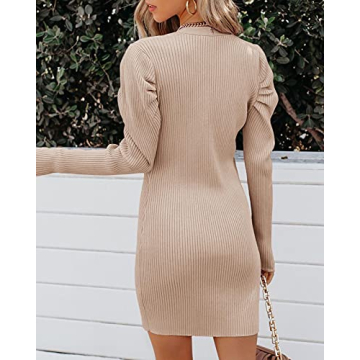 Stylish Chellysun V Neck Ribbed Knit Sweater Dress