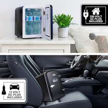 Koolatron Mini Fridge - Refrigerator for Bedroom Skincare Office, Portable Table Top Beverage Cooler, 12V 110V Refrigerador For Drinks, Soda, Wine, Breast Milk, Use In Car, Dorm, Outdoor, Patio, 8 Can