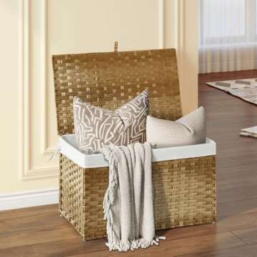 GREENSTELL Storage Basket with Lid, 105L Large Wicker Basket with Lid, Handwoven Blanket Storage Bas...