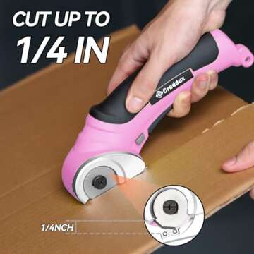 Creddux Cordless Electric Scissors, 4.2V Cardboard Cutter Tool for Cardboard Carpet Leather Packages Plastic with Rechargeable Battery Pink