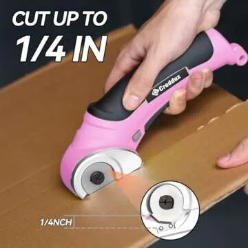 Creddux Cordless Electric Scissors, 4.2V Cardboard Cutter Tool for Cardboard Carpet Leather Packages Plastic with Rechargeable Battery Pink