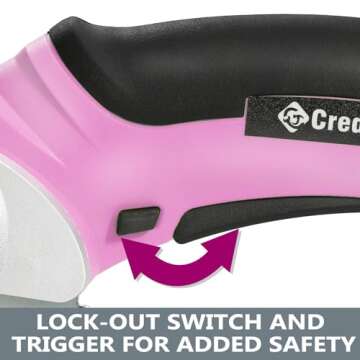 Creddux Cordless Electric Scissors, 4.2V Cardboard Cutter Tool for Cardboard Carpet Leather Packages Plastic with Rechargeable Battery Pink
