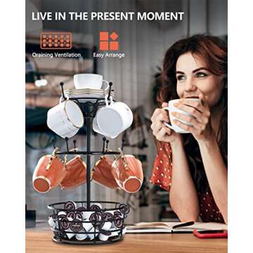 Visentor Coffee Mug Holder Tree Stand - Rotatable Metal Coffee Mug Rack Holder, 3 Tiers Handle Coffe...