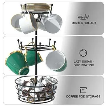 Visentor Rotatable Mug Holder - Stylish and Functional 3-Tier Stand
