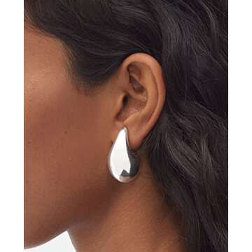 Tear Drop Earrings Dupes Extra Large/Small For Women, 𝟏𝟖𝐤 Gold Plated Hollow Chunky Hoop Hy...