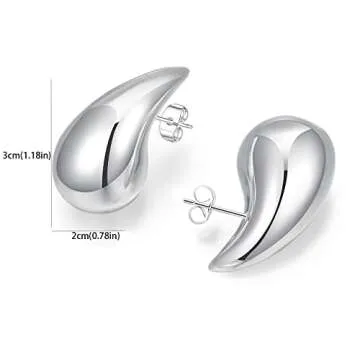 Tear Drop Earrings Dupes Extra Large/Small For Women, 𝟏𝟖𝐤 Gold Plated Hollow Chunky Hoop Hypoallergenic Lightweight Waterdrop Earring Fashion Gift Jewelry (Drop-silver)