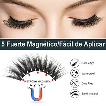 Magnetic Eyelashes with Magnetic Eyeliner, 3D Magnetic Lashes Kit Reusable Natural Look Magnetic Eyelash with Tweezers - No Glue Needed (5 Pairs)
