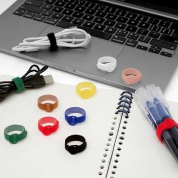 150PCS Cable Ties，4+6+8+10 Inch Reusable Cable Management, Multi-Purpose Adjustable Cord Organizer，Fastening Microfiber Cloth Hook and Loop Cable Organizer Wire Straps，Assorted Colors