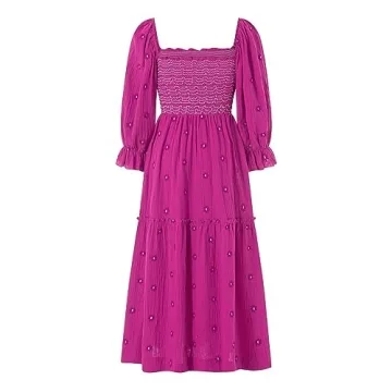 Argeousgor Women 2023 Bohemian Floral Dress Square Neck Ruffle Swing A Line Maxi Dress Long Sleeve Beach Long Dress(Boutique Rose Red Flower Dress,S)