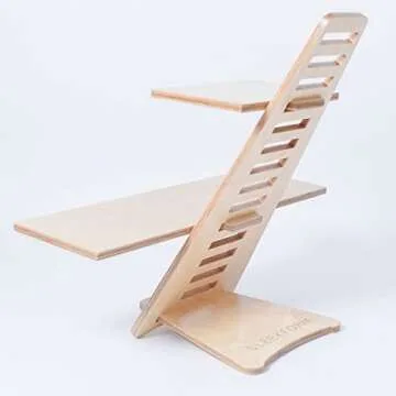 Sleekform Standing Desk Converter - Elevation Stand, Laptop Riser, Adjustable Height Sit to Stand Desk Converter Workstation for Office and Home, Table Top Wood Portable