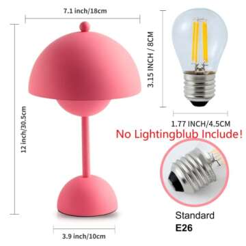 Rickaron Mushroom Table Lamp Set of 2 12” Pink Mushroom Touch Control Desk Lamp Bedside Small Lovly Flower Bud Design Modern Night Light *No Lightbulb Included*