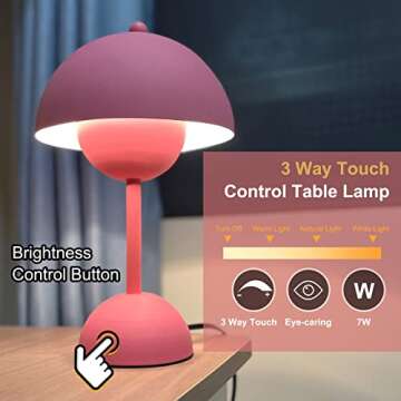 Rickaron Mushroom Table Lamp Set of 2 12” Pink Mushroom Touch Control Desk Lamp Bedside Small Lovly Flower Bud Design Modern Night Light *No Lightbulb Included*