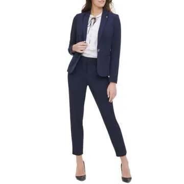 Tommy Hilfiger Women's One Button Blazer Business Jacket with Flattering Fit and Single-Button, Dark Midnight, 6